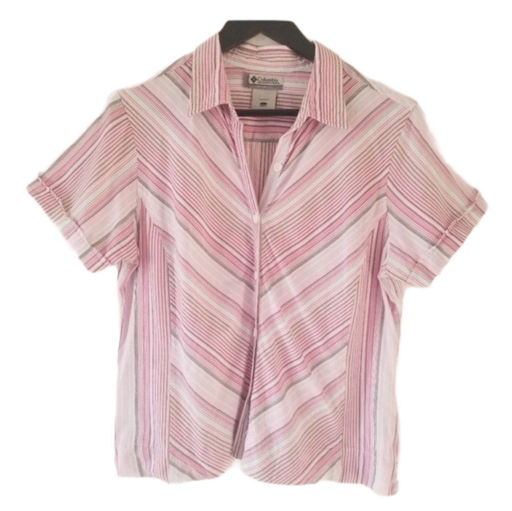 Columbia vertex pink stripe button front shirt
